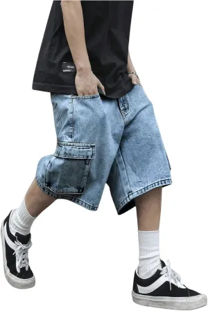 Verdusa Men's Baggy Bermuda Denim Shorts Streetwear Jean Short with Pockets