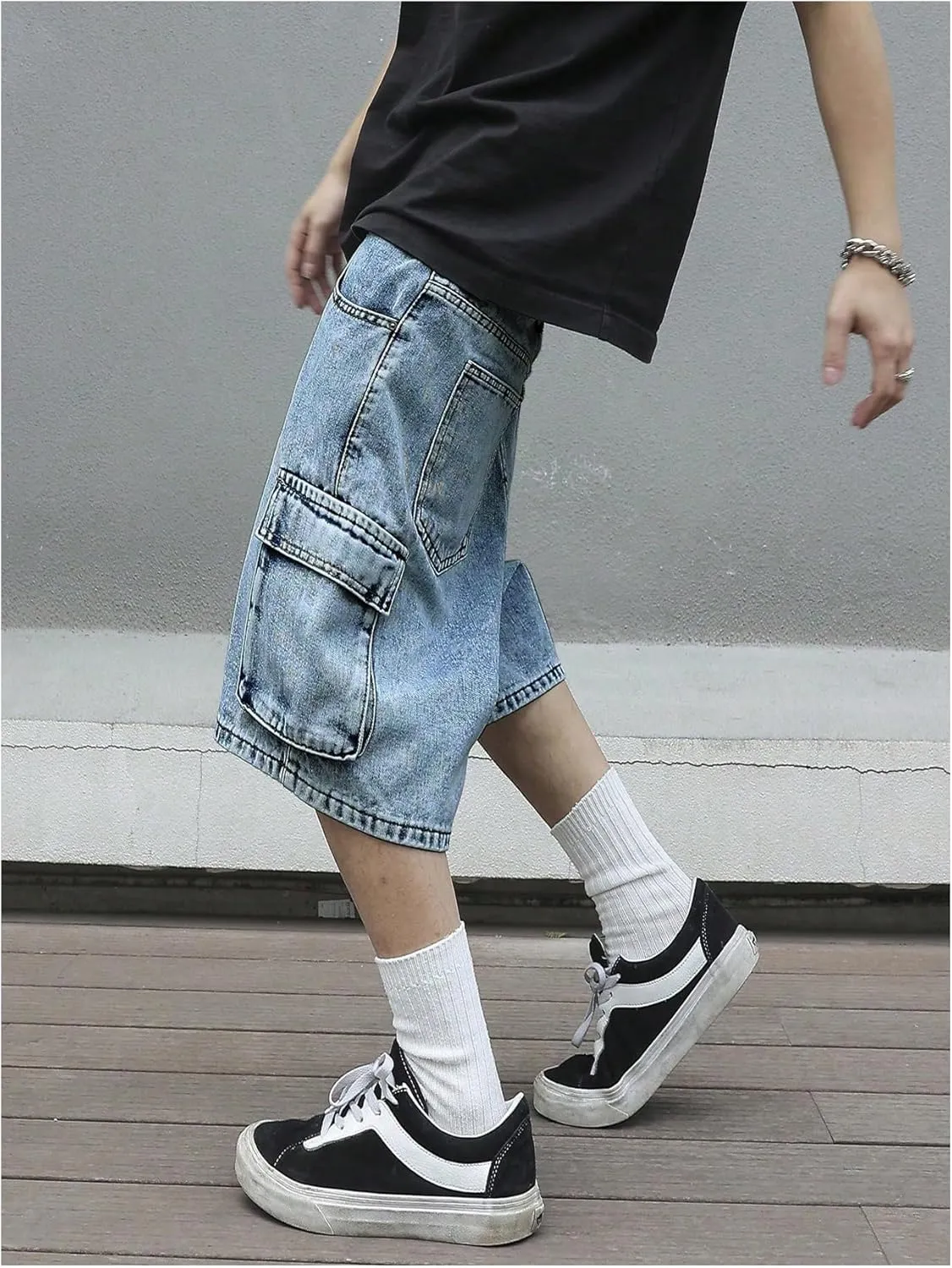 Verdusa Men's Baggy Bermuda Denim Shorts Streetwear Jean Short with Pockets