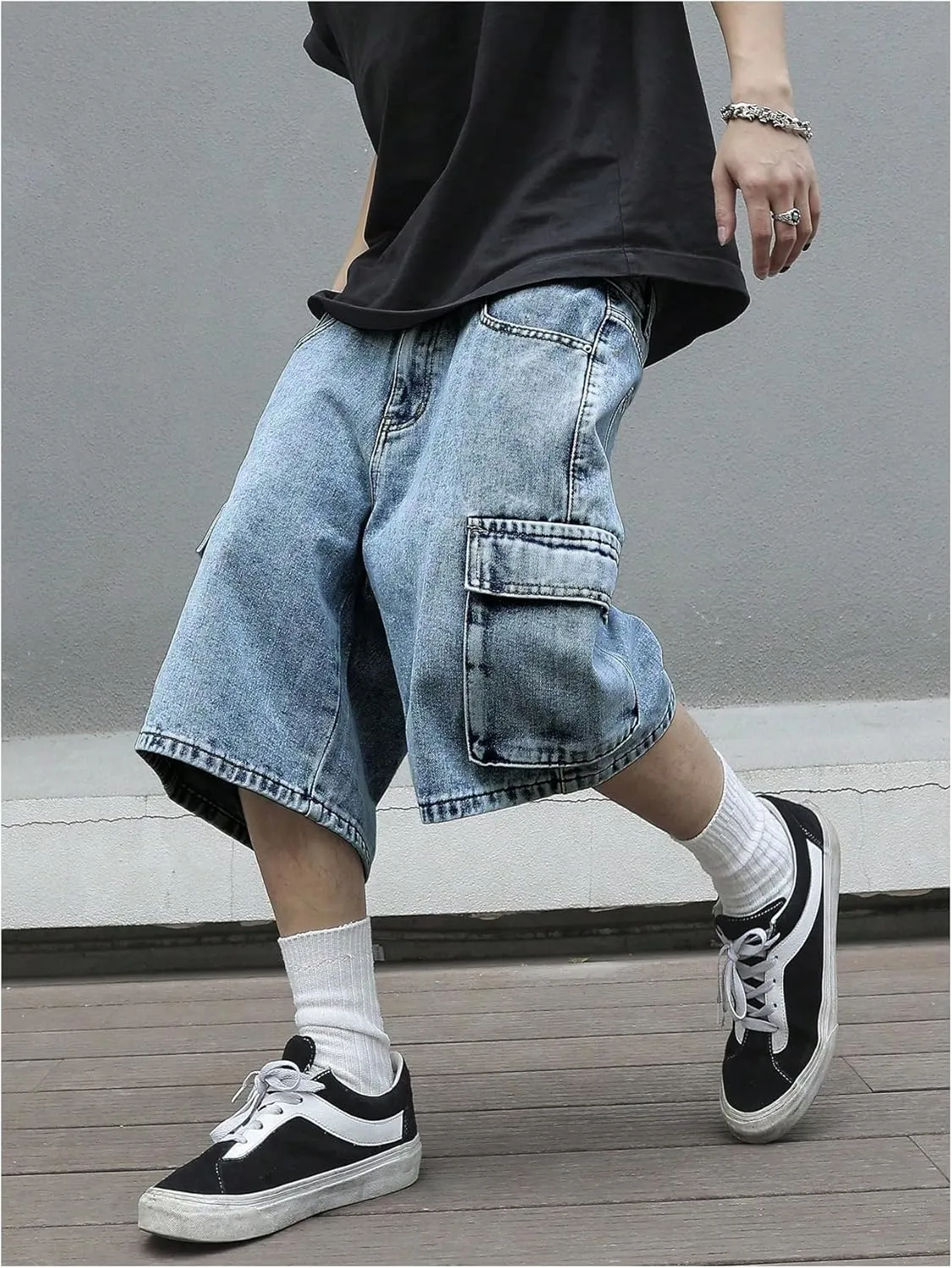 Verdusa Men's Baggy Bermuda Denim Shorts Streetwear Jean Short with Pockets