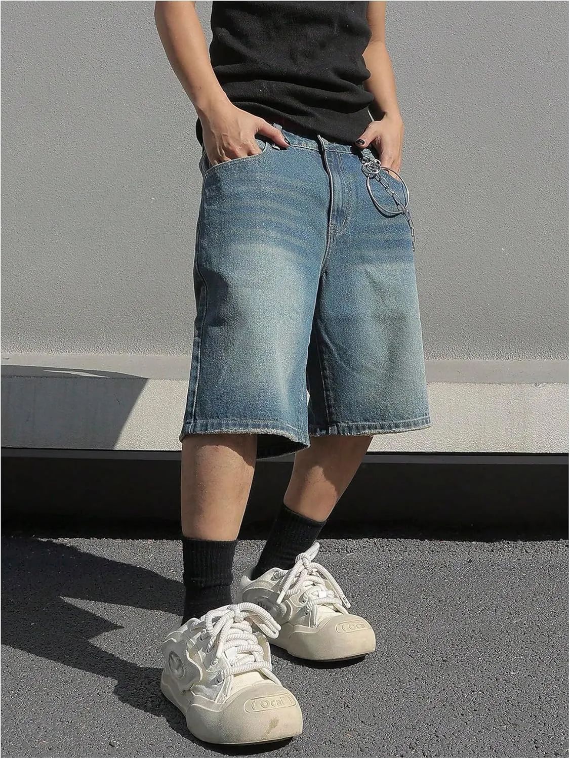 Verdusa Men's Baggy Bermuda Denim Shorts Streetwear Jean Short with Pockets
