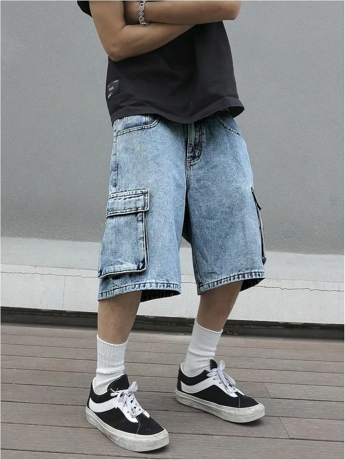 Verdusa Men's Baggy Bermuda Denim Shorts Streetwear Jean Short with Pockets