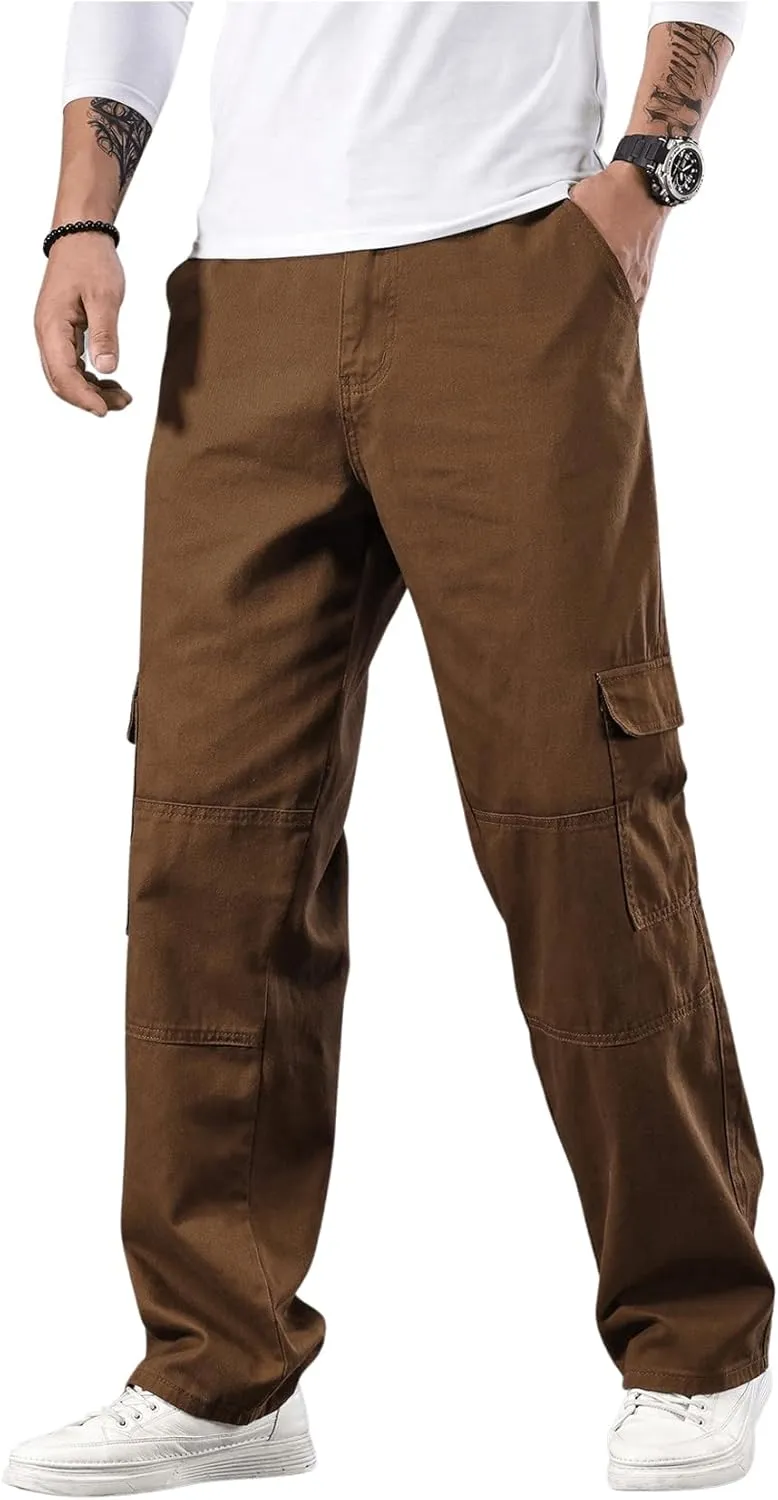 Verdusa Men's Flap Pocket Zipper Fly Wide Leg Casual Denim Cargo Pants Jeans