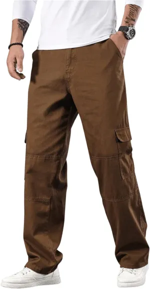 Verdusa Men's Flap Pocket Zipper Fly Wide Leg Casual Denim Cargo Pants Jeans