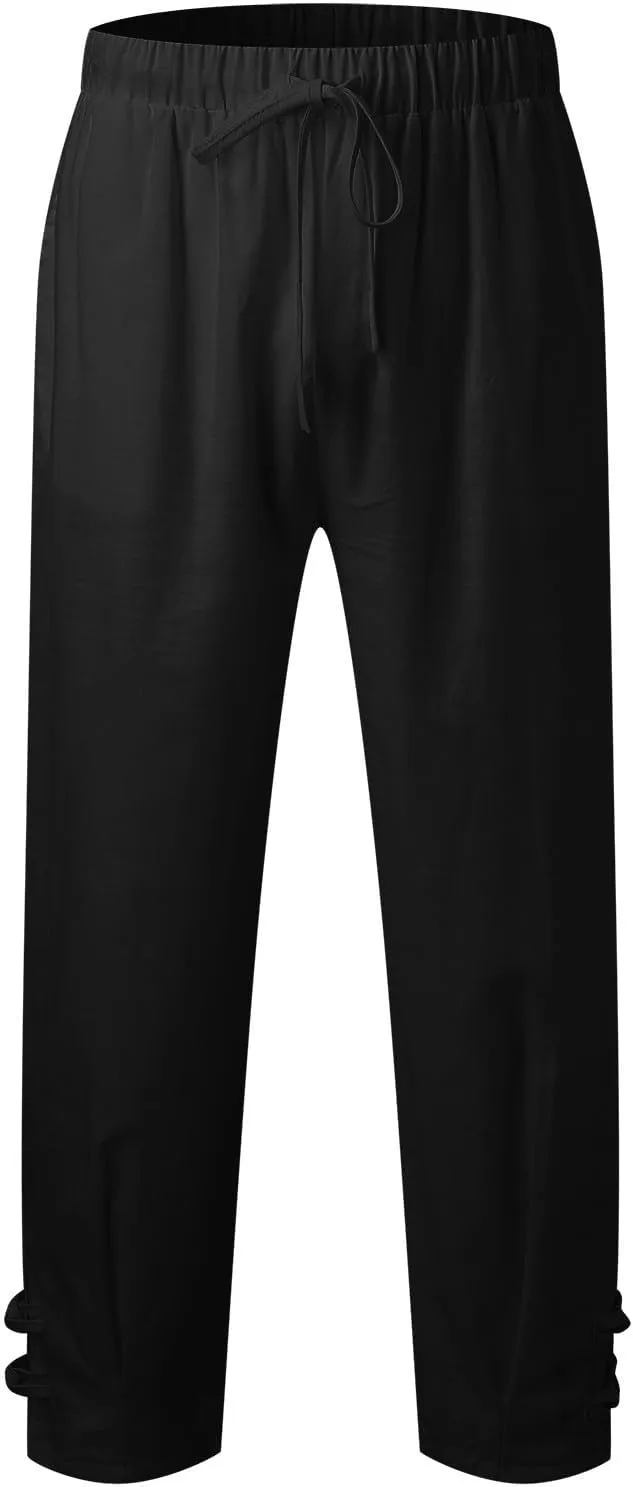 Vickyleb Men's Casual Linen Pants Elastic Drawstring Waist Loose Fit Straight Legs Summer Yoga Beach Long Pants for Men