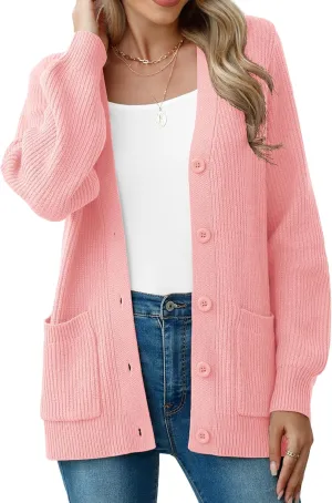 VIISHOW Women Chunky Knit Cardigan Sweater Long Sleeve V Neck Button up Cardigan with Pocket Sweater Coat for Fall and Winter