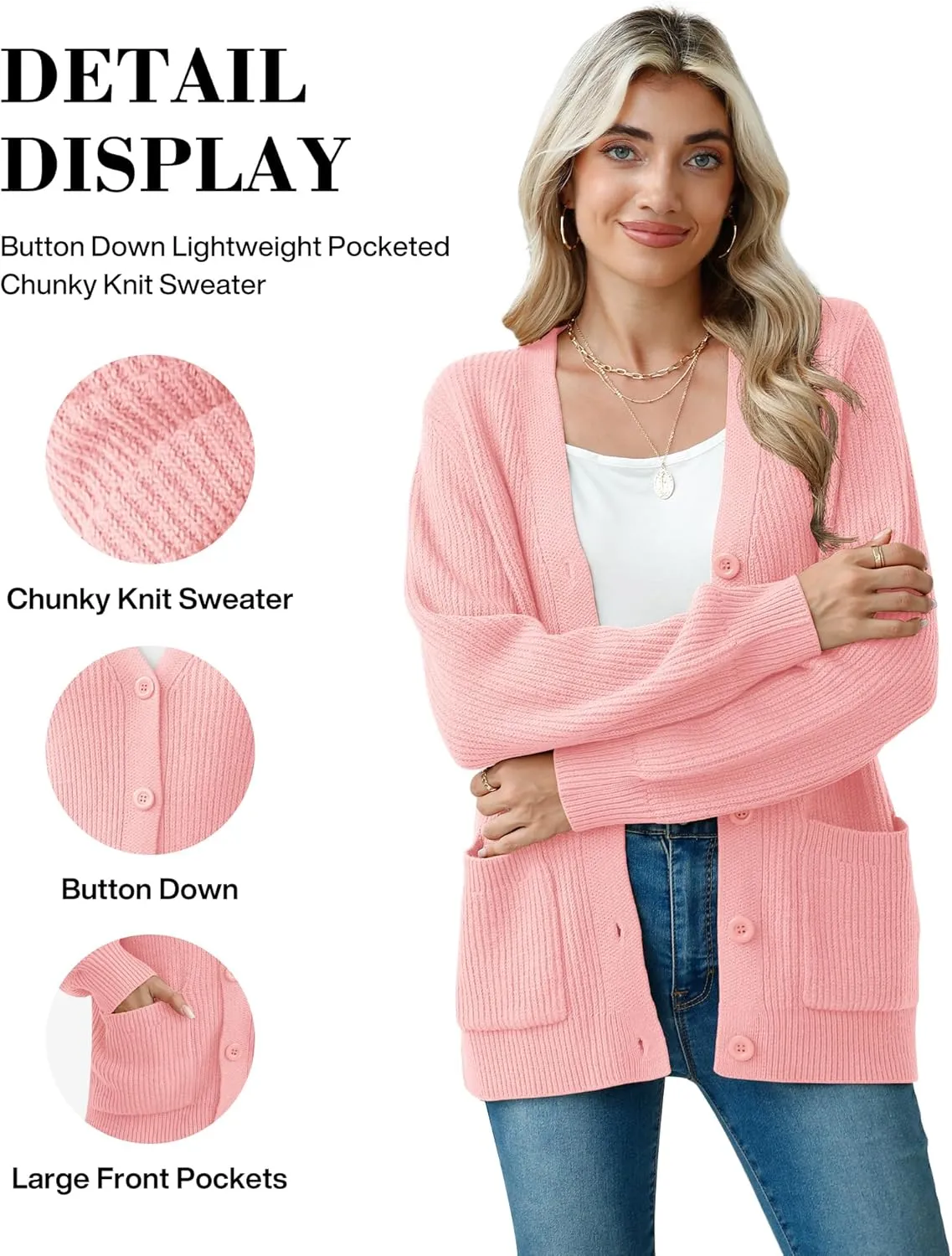 VIISHOW Women Chunky Knit Cardigan Sweater Long Sleeve V Neck Button up Cardigan with Pocket Sweater Coat for Fall and Winter