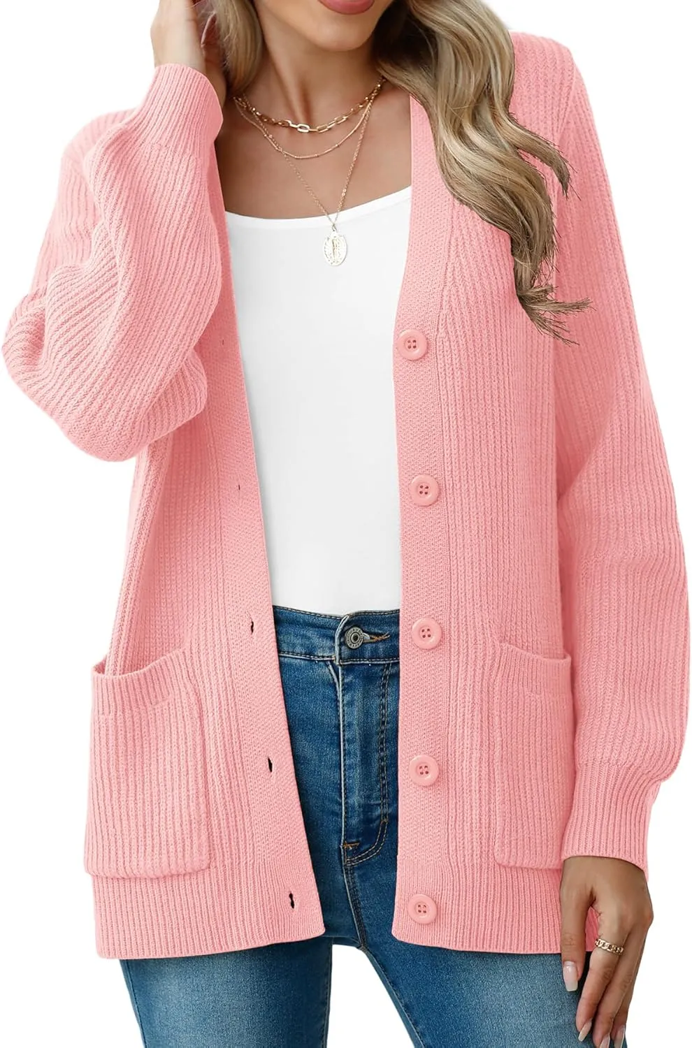 VIISHOW Women Chunky Knit Cardigan Sweater Long Sleeve V Neck Button up Cardigan with Pocket Sweater Coat for Fall and Winter