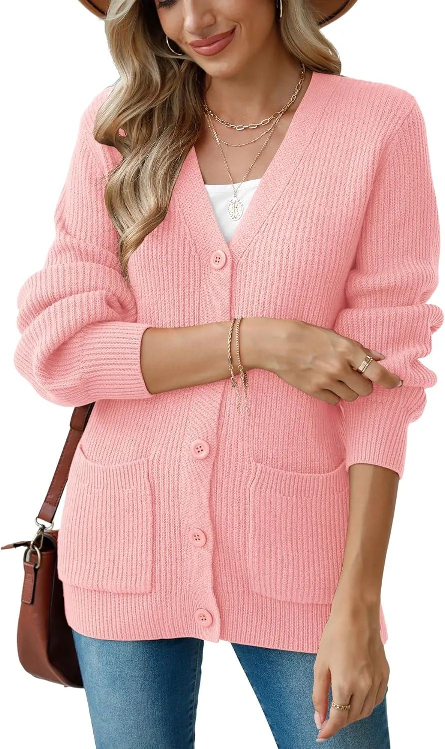 VIISHOW Women Chunky Knit Cardigan Sweater Long Sleeve V Neck Button up Cardigan with Pocket Sweater Coat for Fall and Winter