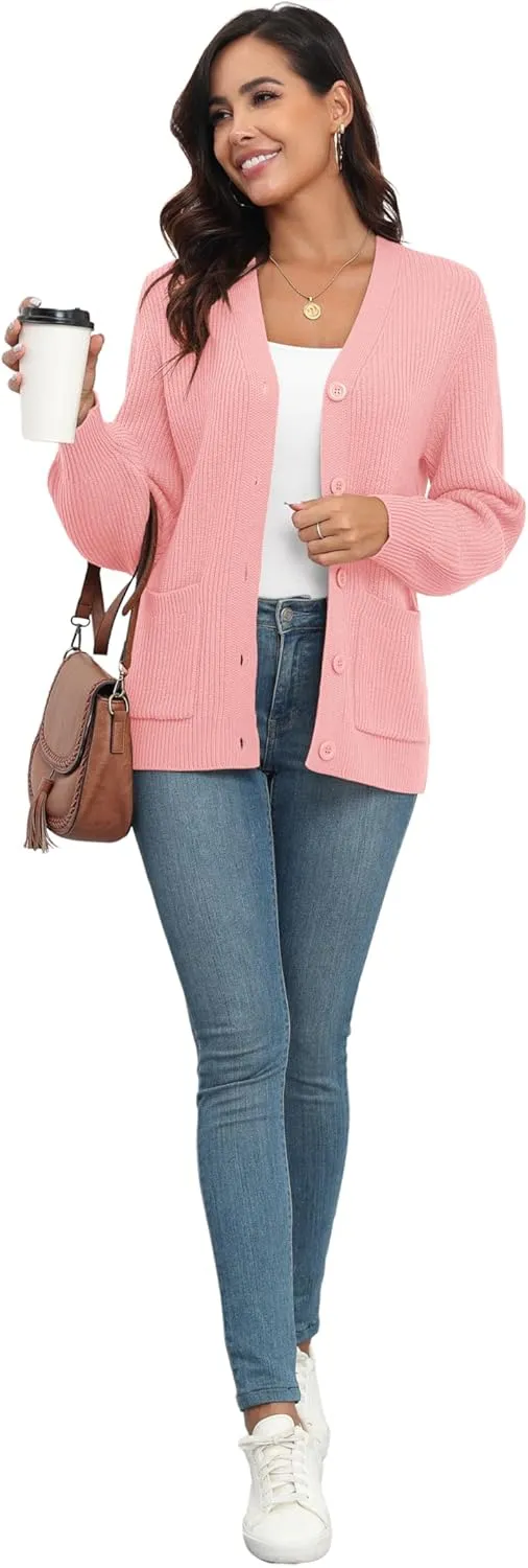 VIISHOW Women Chunky Knit Cardigan Sweater Long Sleeve V Neck Button up Cardigan with Pocket Sweater Coat for Fall and Winter