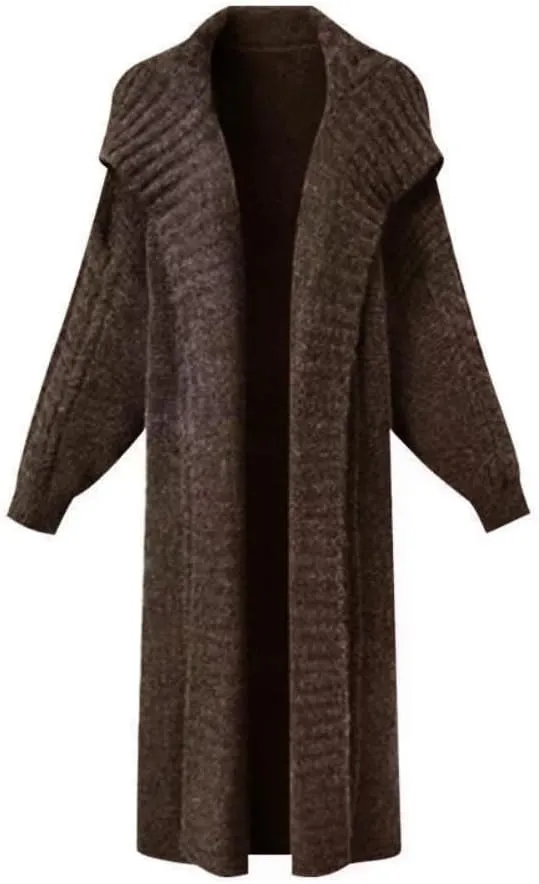 Vintage Lapel Long Sweater Coat 2023 New Loose Large Size Knit Cardigan Large Lapel Long Lazy Style Knit Sweater Coat