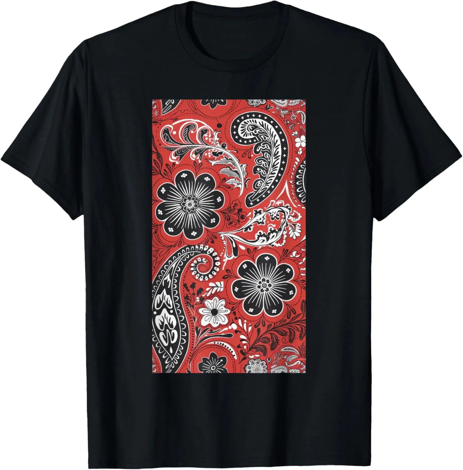 Vintage Paisley Bandana Red Floral Boho Pattern T-Shirt