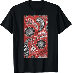 Vintage Paisley Bandana Red Floral Boho Pattern T-Shirt