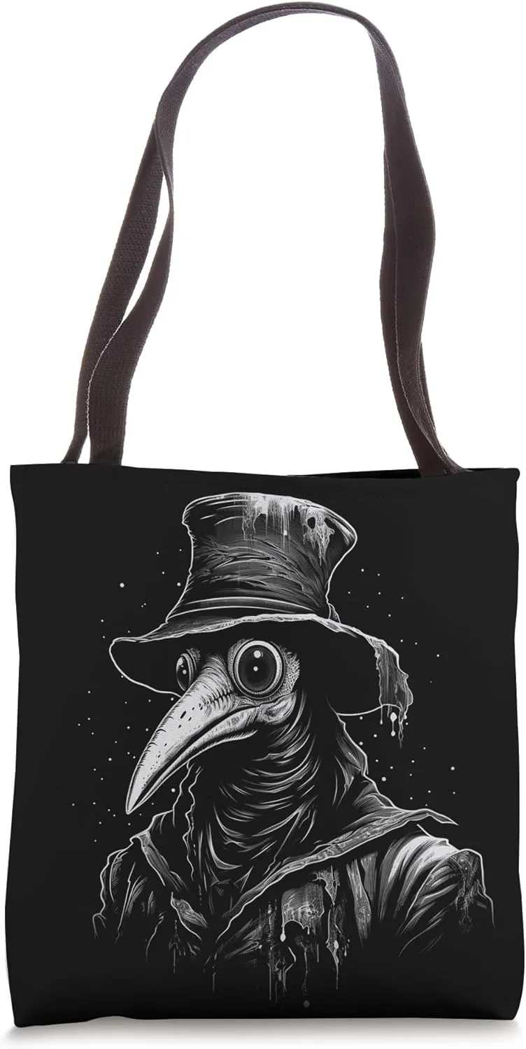 Vintage Plague Doctor Gothic Dark Aesthetic Black and White Tote Bag