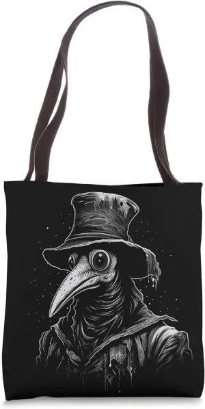 Vintage Plague Doctor Gothic Dark Aesthetic Black and White Tote Bag