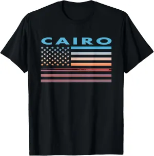 Vintage Sunset American Flag Cairo, New York T-Shirt