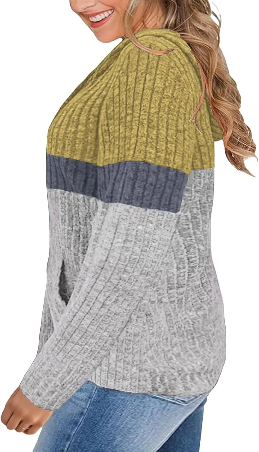 VISLILY Plus-Size-Hoodies for Women Casual Color Block Sweaters Long Sleeve Pullover Sweatshirts Cute Loose Tops with Pocket