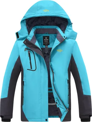 wantdo Women's Mountain Waterproof Ski Jacket Windproof Rain Jacket Winter Warm Hooded Coat