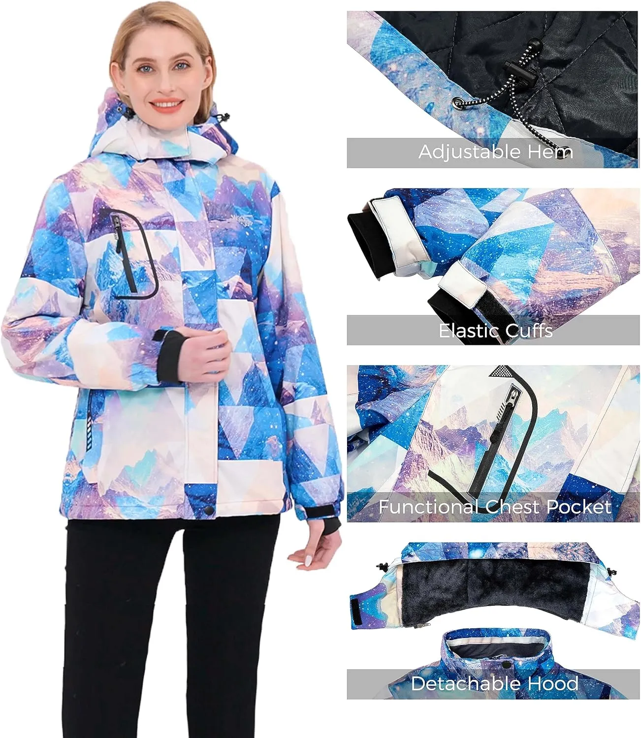 wantdo Women's Mountain Waterproof Ski Jacket Windproof Rain Jacket Winter Warm Hooded Coat