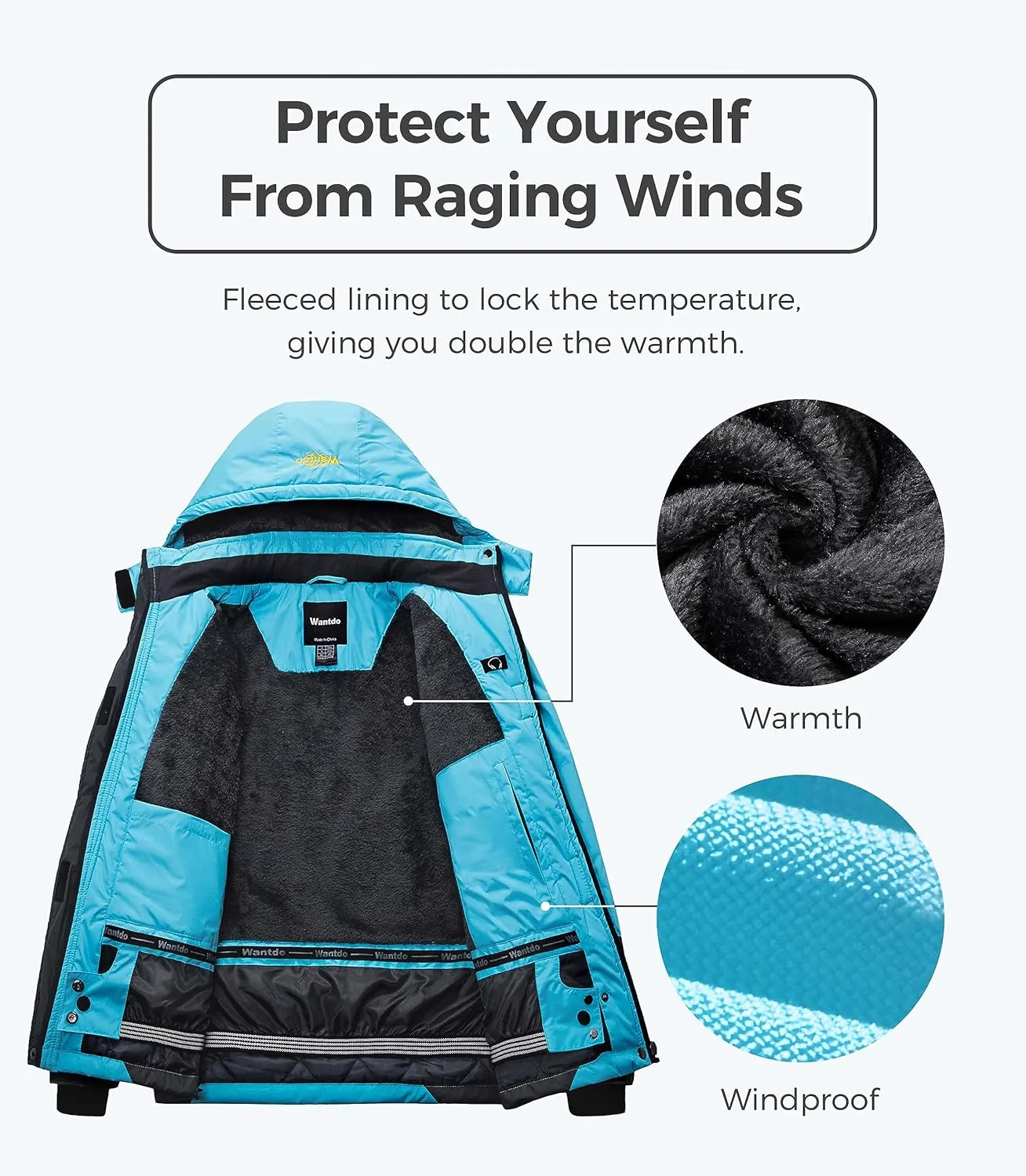 wantdo Women's Mountain Waterproof Ski Jacket Windproof Rain Jacket Winter Warm Hooded Coat