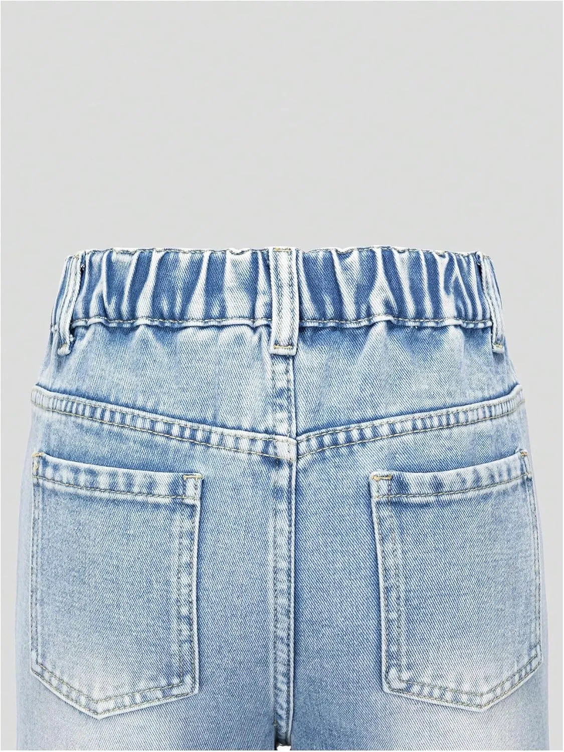 WDIRARA Girl's Rhinestone Elastic Waist Cargo Jeans Casual Baggy Wide Leg Denim Pants