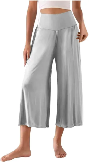 Wide Leg Yoga Capris for Women Casual Loose Soft Cropped Lounge Pant Trousers High Waist Flowy Yoga Pants