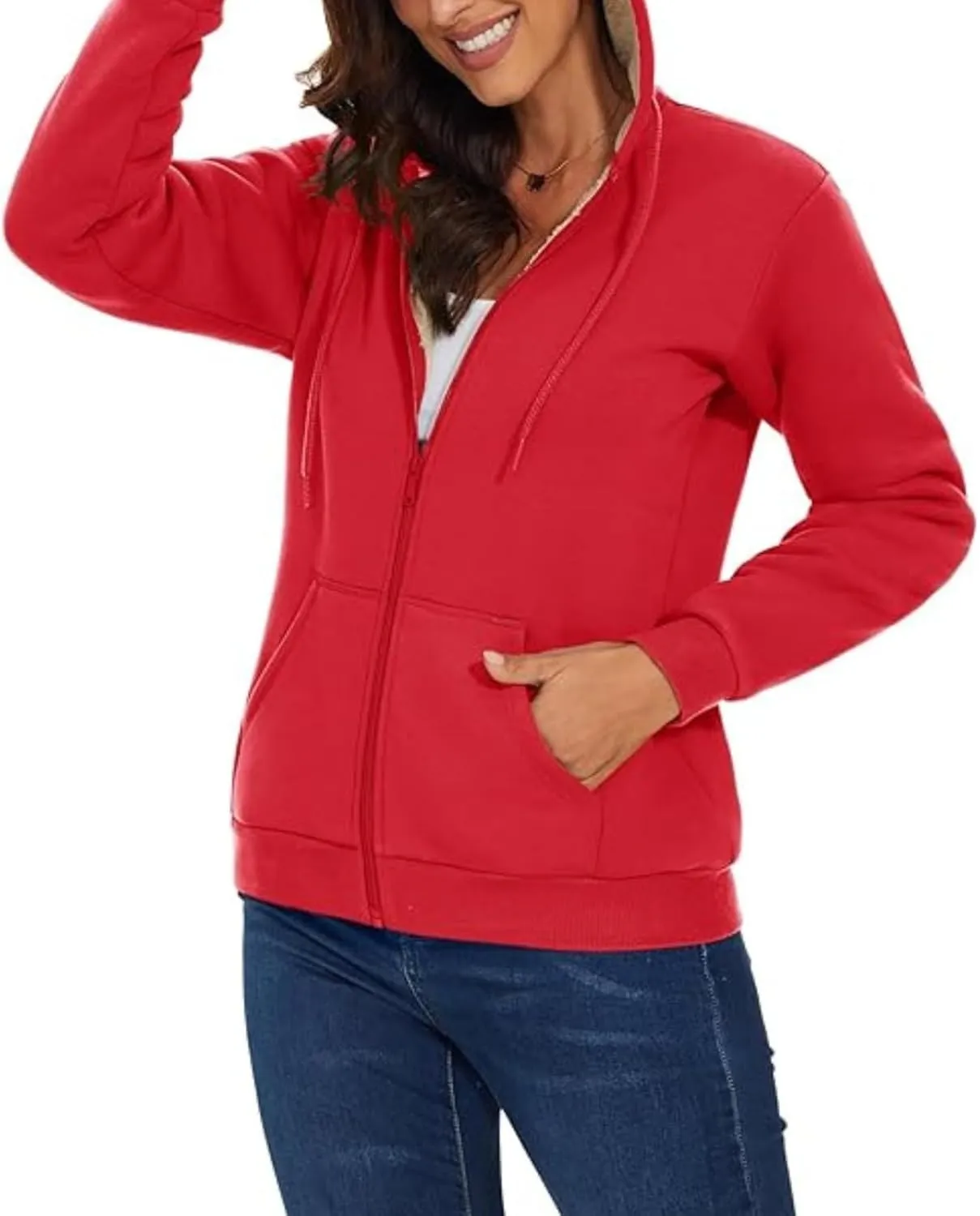 Winter Coats for Women Full Zip Sherpa Lined Hoodie Plain Warm Fleece Jacket Lightweight Versatile Sweatshirts