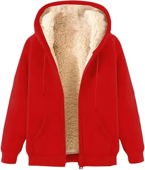 Winter Coats for Women Full Zip Sherpa Lined Hoodie Plain Warm Fleece Jacket Lightweight Versatile Sweatshirts
