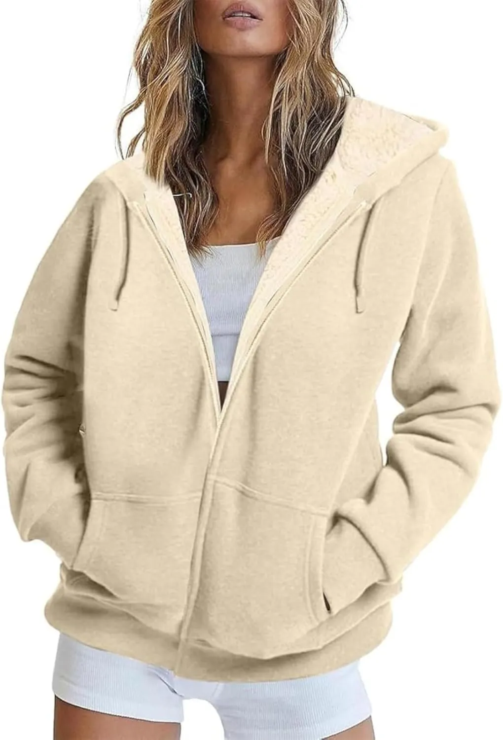 Winter Coats for Women Full Zip Sherpa Lined Hoodie Plain Warm Fleece Jacket Lightweight Versatile Sweatshirts