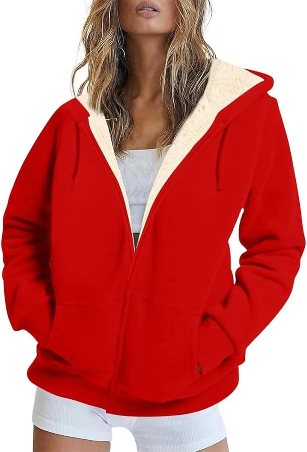 Winter Coats for Women Full Zip Sherpa Lined Hoodie Plain Warm Fleece Jacket Lightweight Versatile Sweatshirts