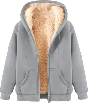 Winter Coats for Women Full Zip Sherpa Lined Hoodie Plain Warm Fleece Jacket Lightweight Versatile Sweatshirts