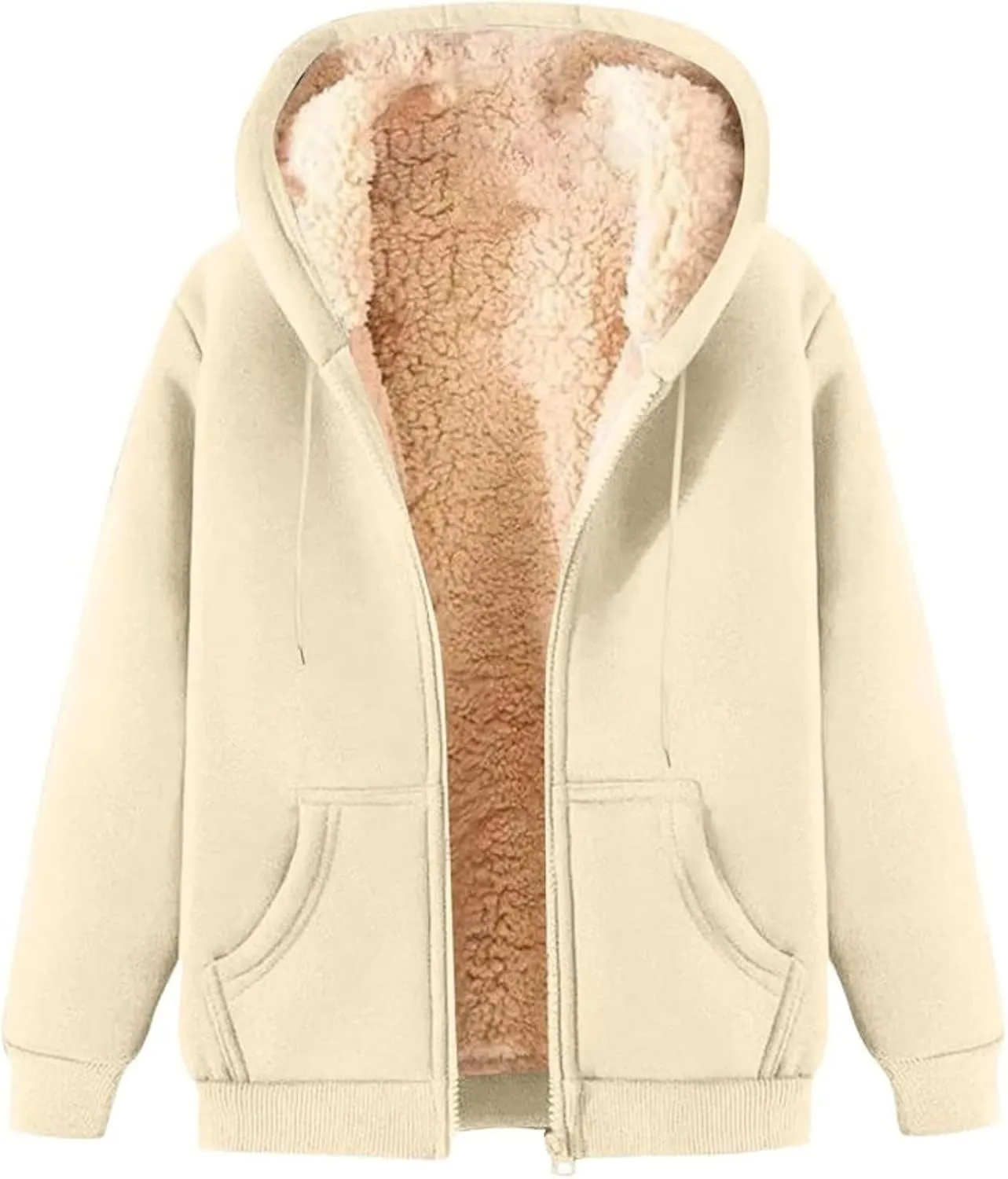 Winter Coats for Women Full Zip Sherpa Lined Hoodie Plain Warm Fleece Jacket Lightweight Versatile Sweatshirts
