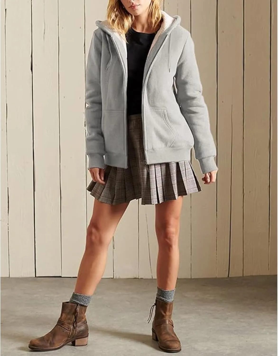 Winter Coats for Women Full Zip Sherpa Lined Hoodie Plain Warm Fleece Jacket Lightweight Versatile Sweatshirts