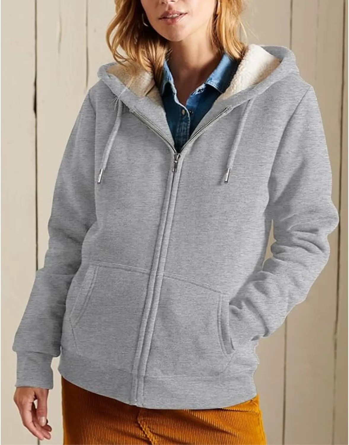 Winter Coats for Women Full Zip Sherpa Lined Hoodie Plain Warm Fleece Jacket Lightweight Versatile Sweatshirts