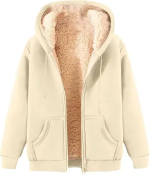 Winter Coats for Women Full Zip Sherpa Lined Hoodie Plain Warm Fleece Jacket Lightweight Versatile Sweatshirts