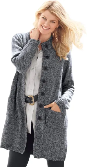 Woman Within Plus Size Marled Sweater Jacket