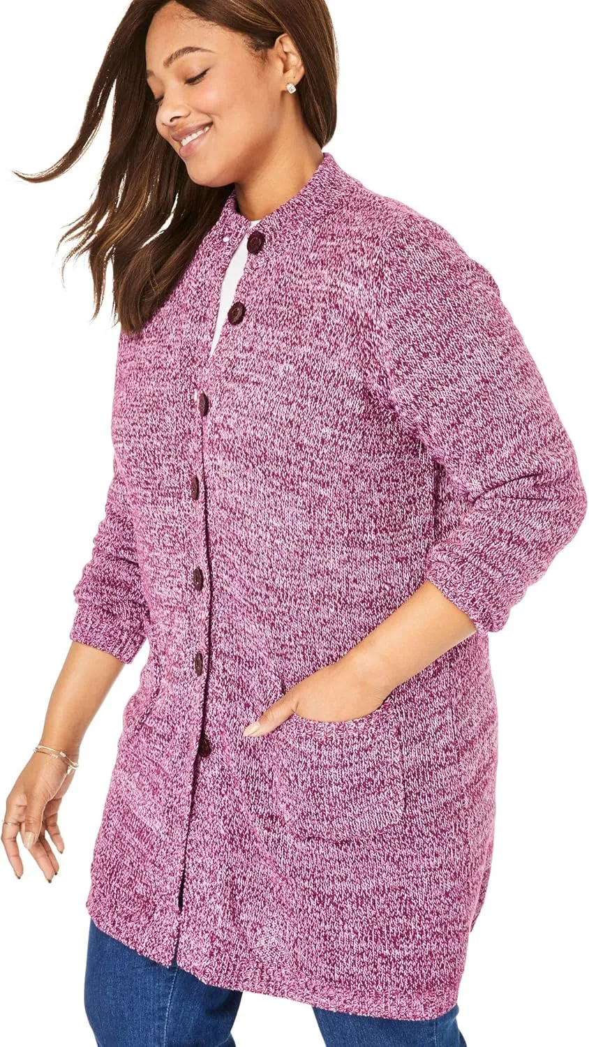 Woman Within Plus Size Marled Sweater Jacket