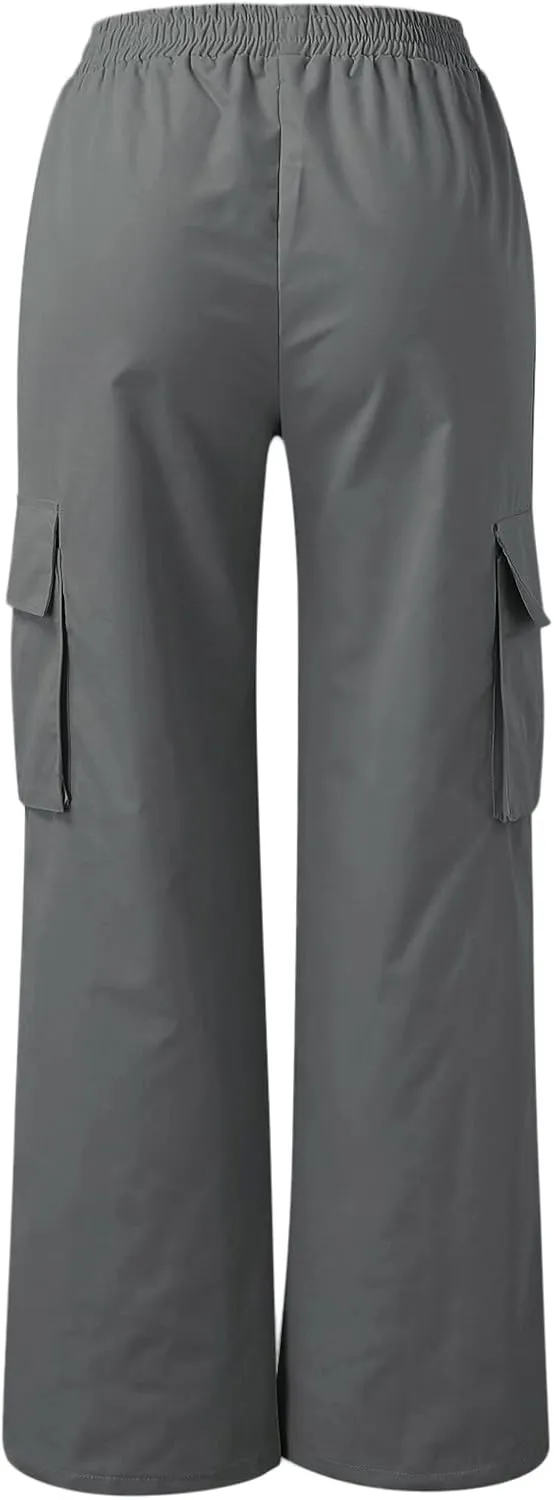 Women Cargo Pants with Pockets Elastic High Waist Casual Work Pants Dressy Straight Wide Leg Trousers 2025 Trendy