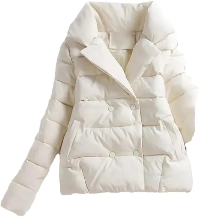 Women Down Cotton-Padded Jacket Short Suit Collar Outerwear Solid Colour Long Sleeve Coat Female