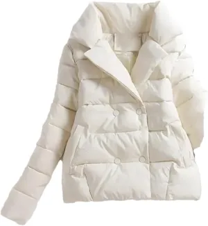 Women Down Cotton-Padded Jacket Short Suit Collar Outerwear Solid Colour Long Sleeve Coat Female