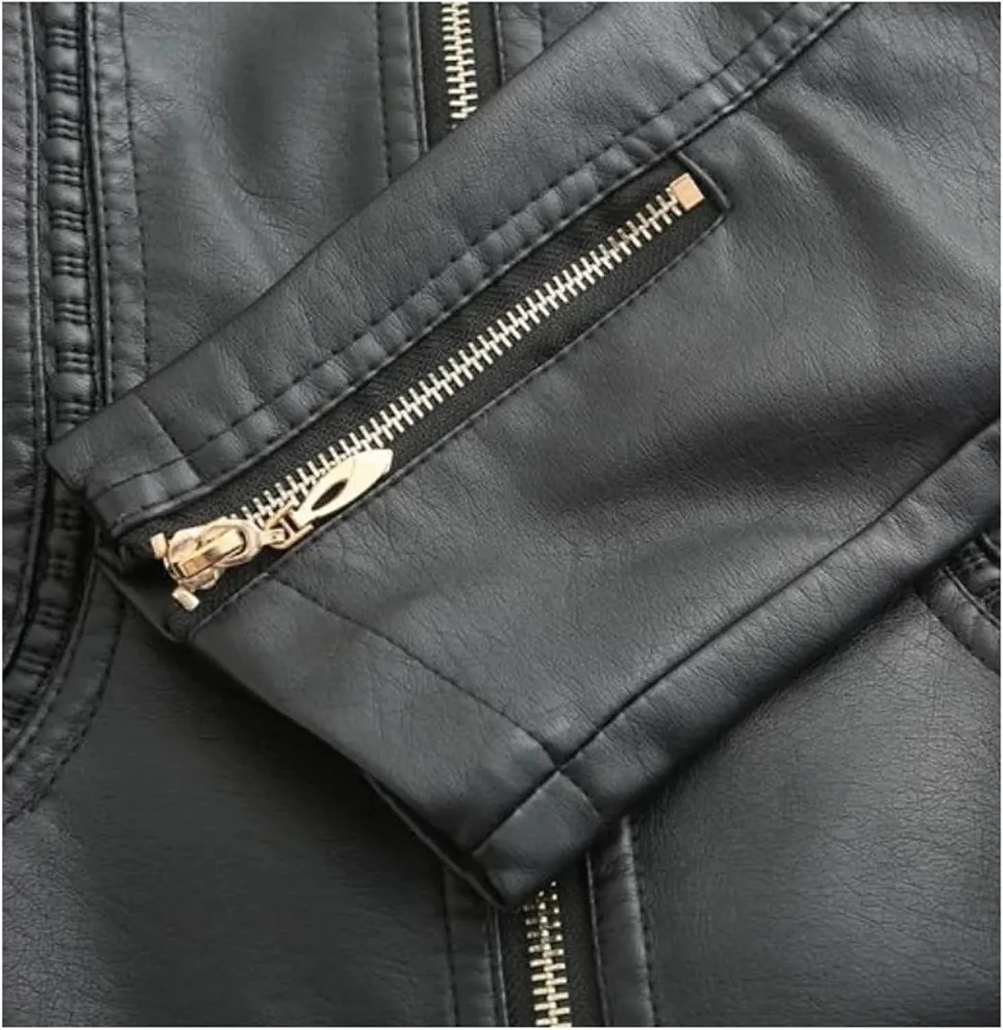 Women Faux Leather Jacket Spring Black Long Sleeve Moto Biker Zipper Short Coat