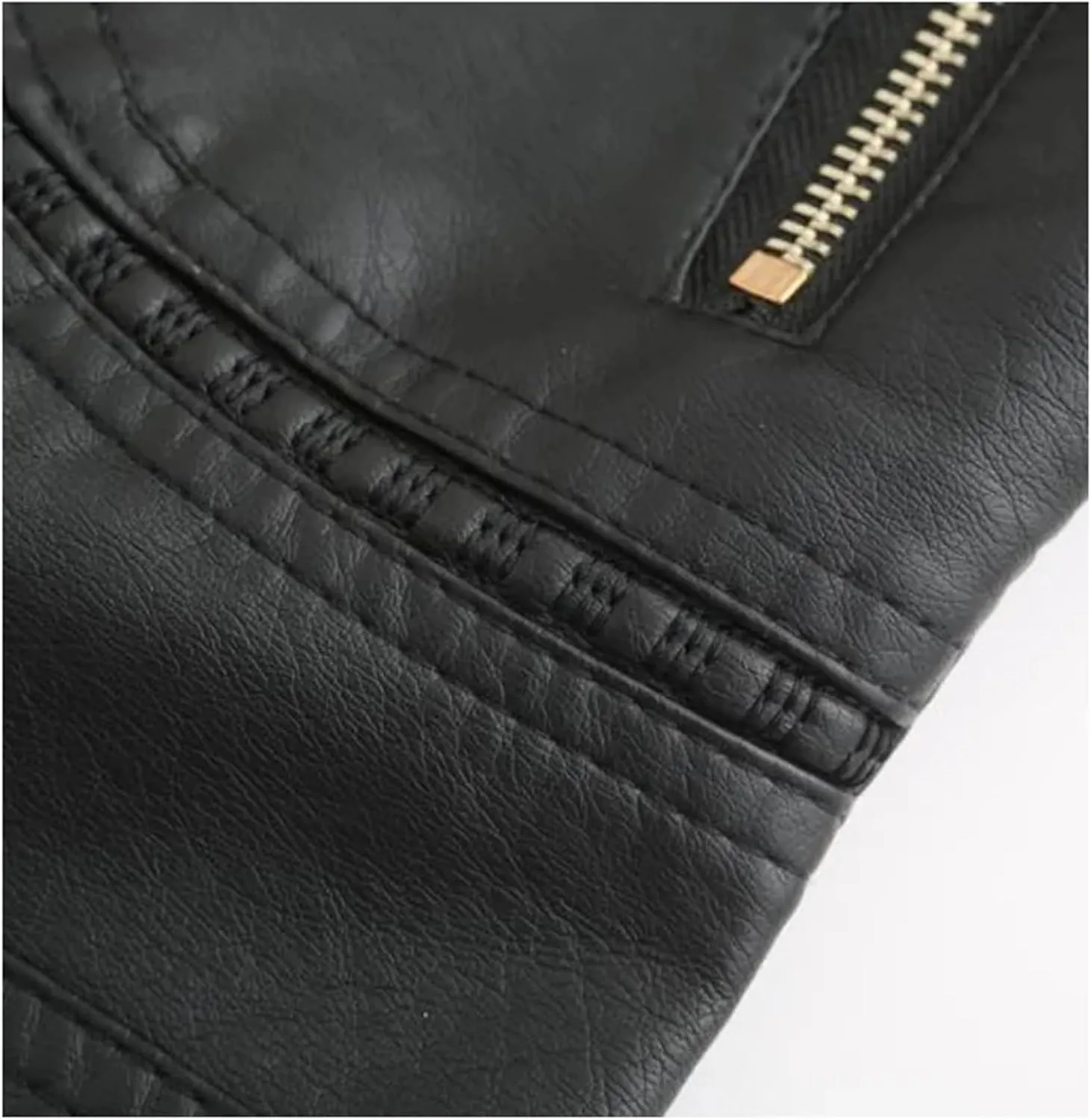 Women Faux Leather Jacket Spring Black Long Sleeve Moto Biker Zipper Short Coat