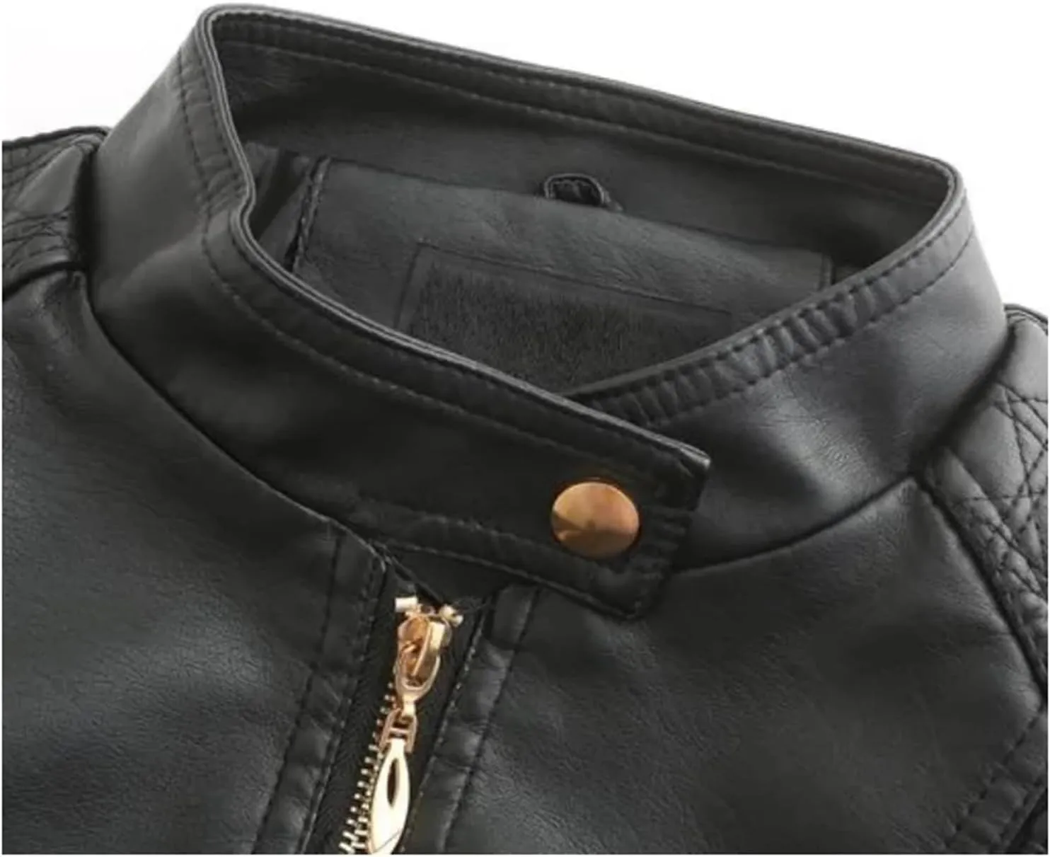 Women Faux Leather Jacket Spring Black Long Sleeve Moto Biker Zipper Short Coat
