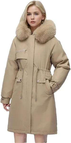 Women Parka Clothes Loose Long Coat Wool Liner Hooded Down Cotton Jacket Fur Collar Thick Warm Snow Wear Padded