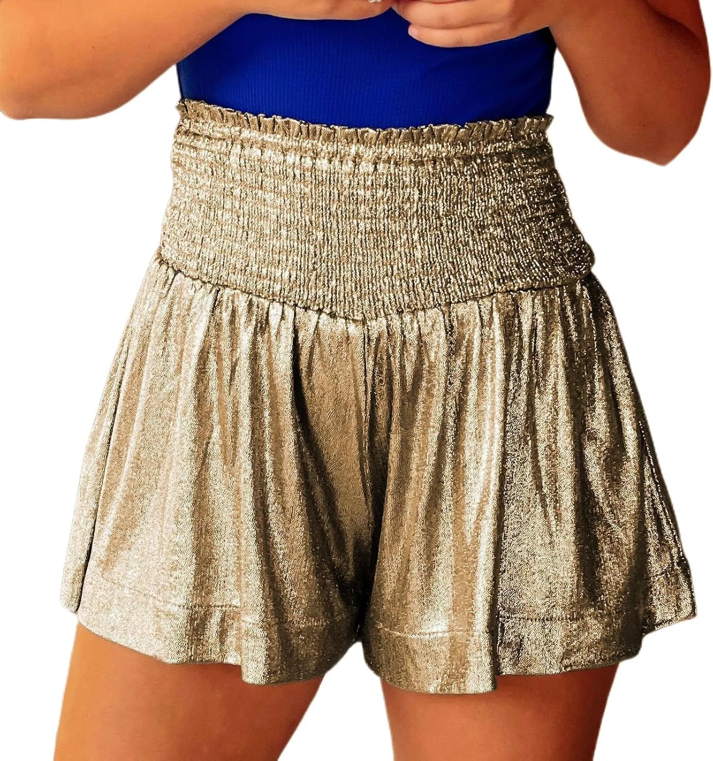 Women Sequin Skirt High Waisted Shorts Glitter Flowy Skirt Layered Shiny Mini Skirt Built in Shorts Club Party Short