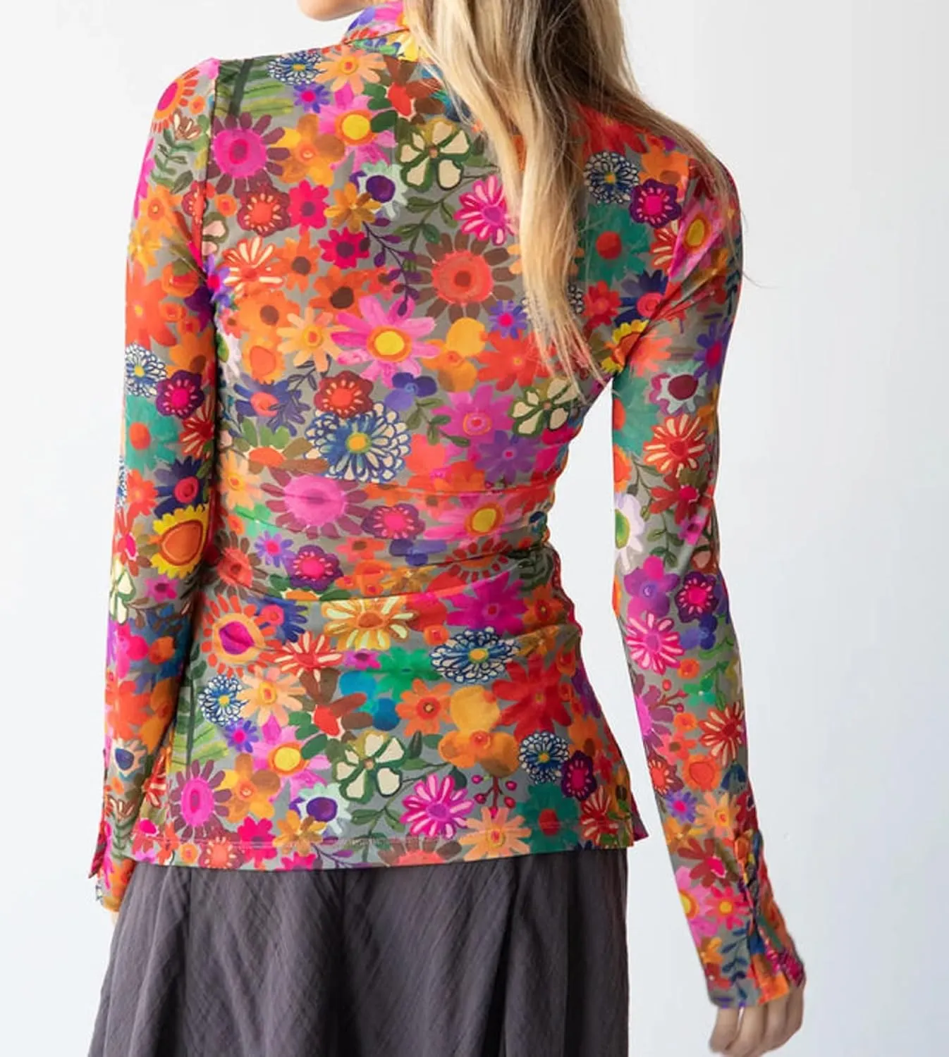 Women Sheer Mesh Print Button Up Shirt Long Sleeve V Neck Floral Shirt Blouse Sexy Slim Fit Buttons Y2K Cardigan Shirts