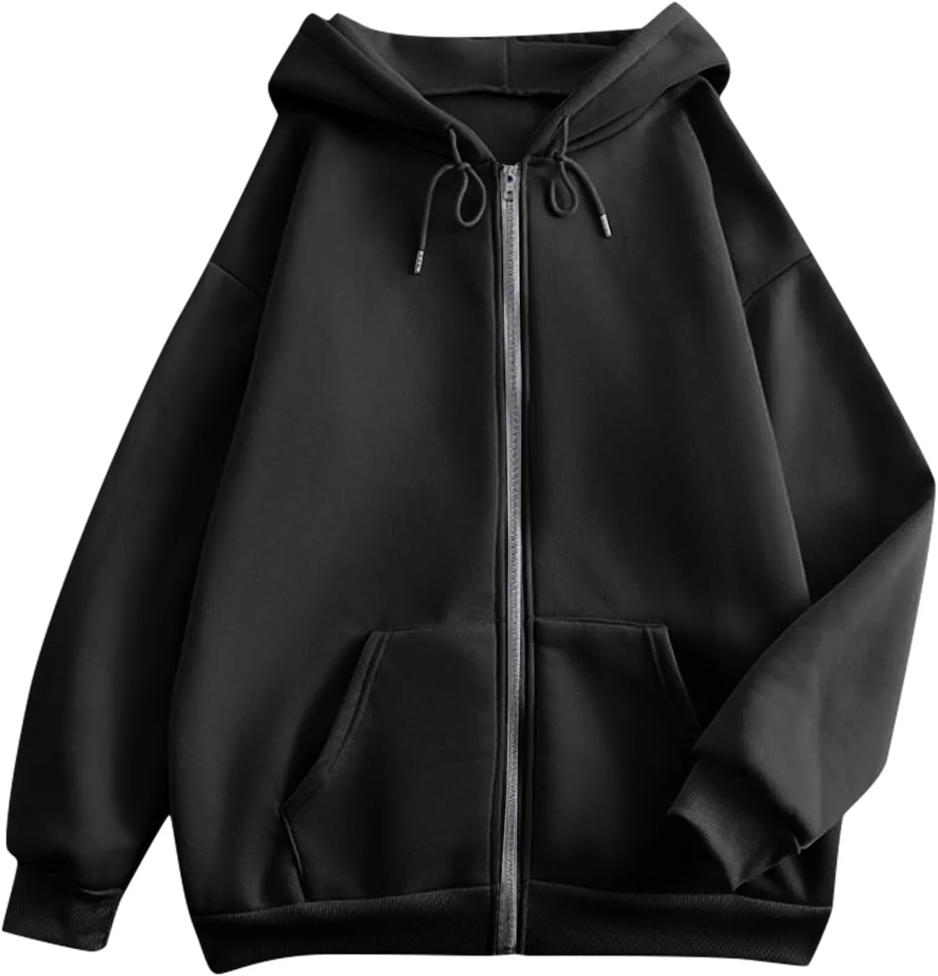 Women Zip Up Hoodie Long Sleeve Oversized Sweatshirts Y2K Jacket Pockets Patchwork Design Drawstring Hooded Jacket