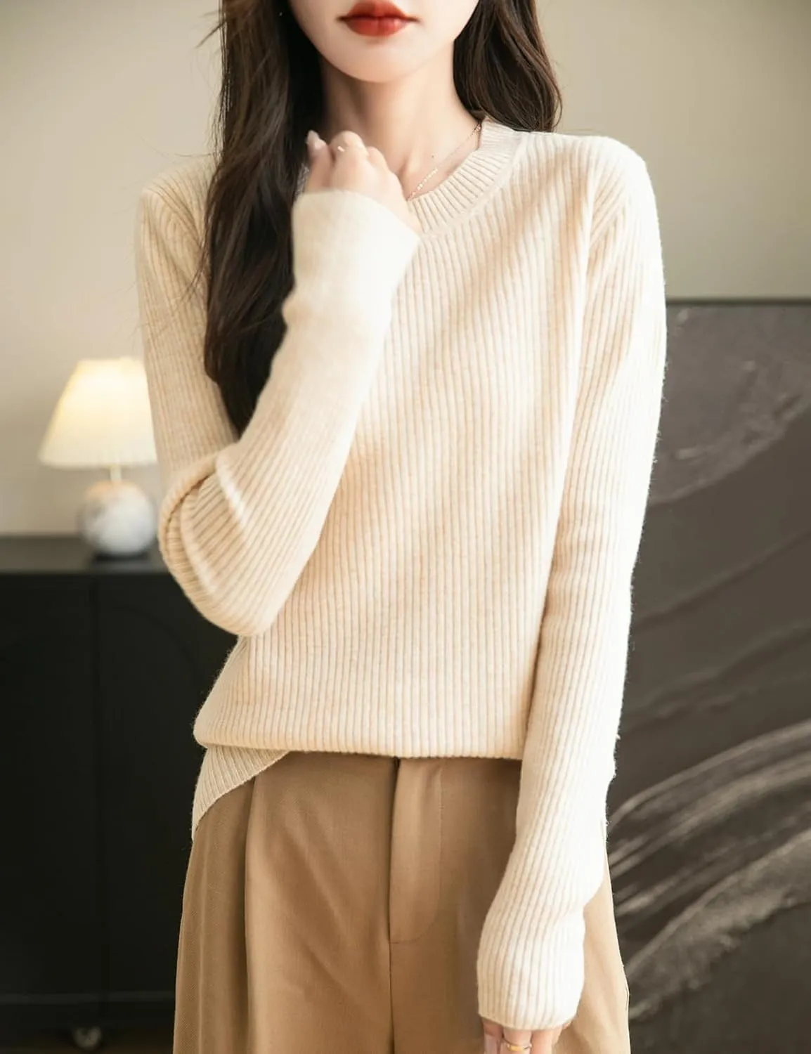 Women's 100% Merino Wool Sweater 2025 Fall Winter Crew Neck Long Sleeve Warm Soft Ribbed Knit Pullover Sweater