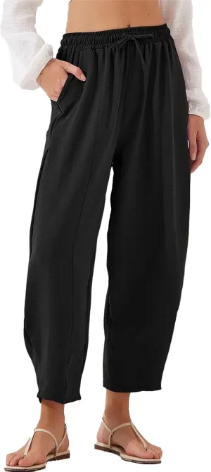 Women's 2025 Spring Summer Straight Trousers High Waist Loose Holiday Casual Drawstring Insert Pocket Nine Point Pants