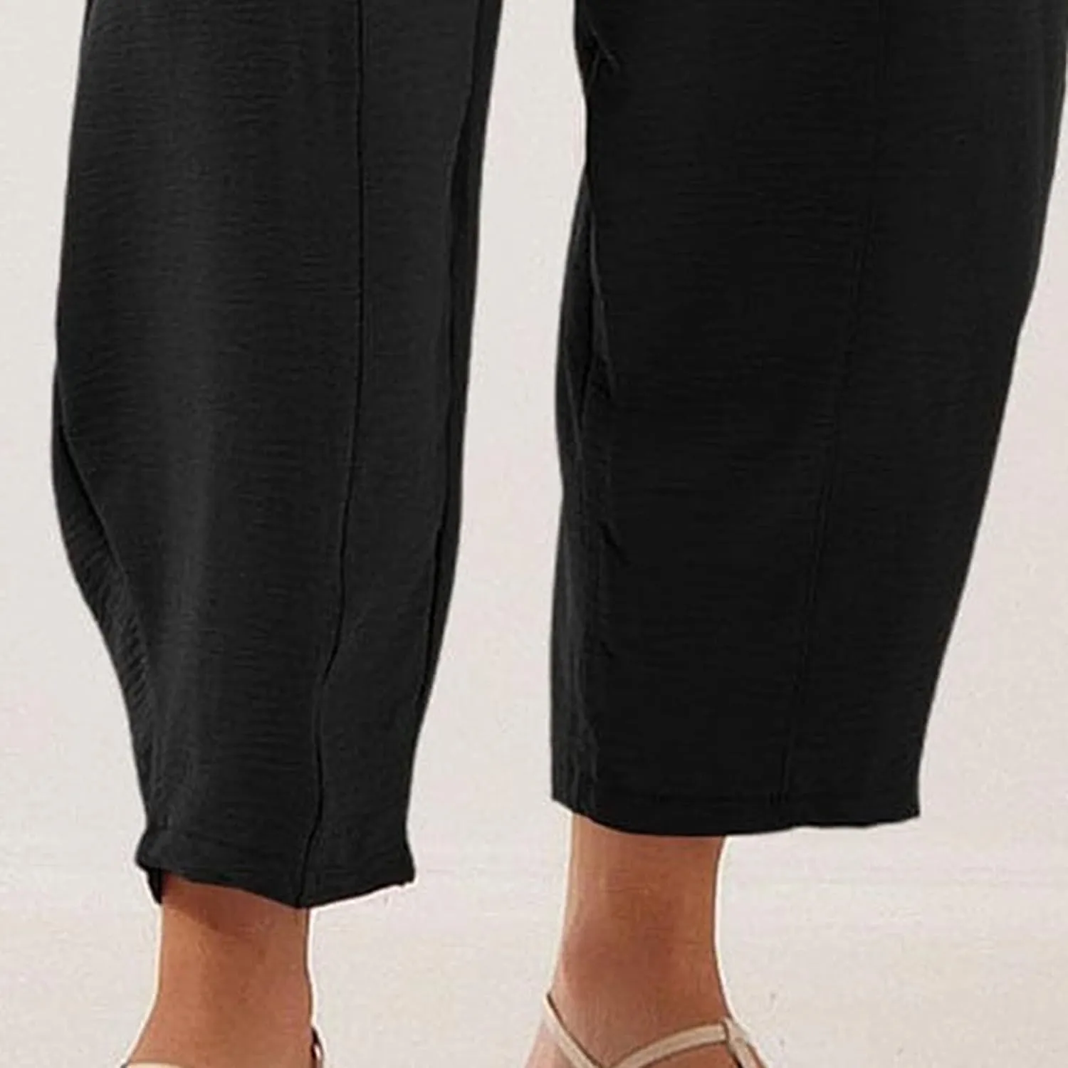 Women's 2025 Spring Summer Straight Trousers High Waist Loose Holiday Casual Drawstring Insert Pocket Nine Point Pants