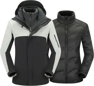 Women's 3-in-1 Waterproof Winter Jacket With Removable Inner Liner and Hooded Warm Jacket For Women